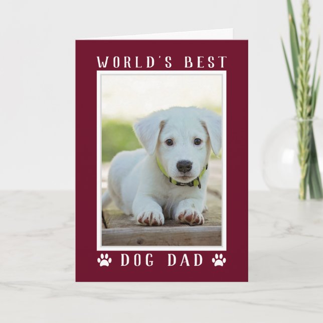 World's Best Dog Dad Photo Burgundy Father's Day Card (Front)