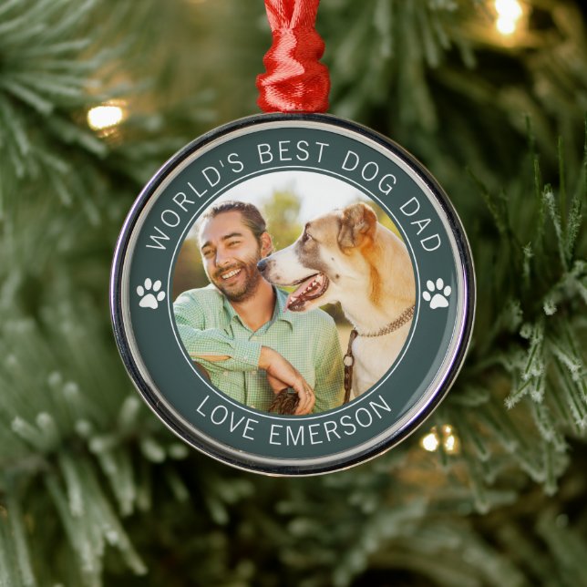 World's Best Dog Dad Photo Metal Ornament (Tree)