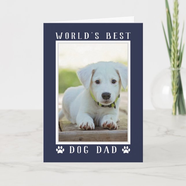 World's Best Dog Dad Photo Navy Blue Father's Day Card (Front)