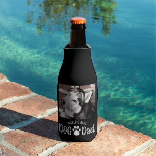WORLD'S BEST DOG DAD  Photo Paw Prints Your Colour Bottle Cooler