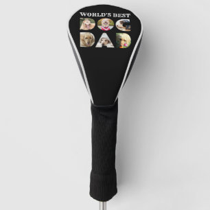 World's Best Dog Dad Quote 6 Photo Collage Black Golf Head Cover