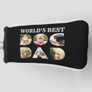 Worlds Best Dog Dad Quote 6 Photo Collage Black Golf Head Cover