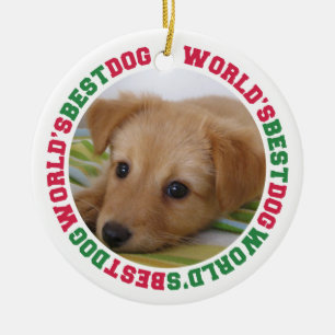 World's best dog green red paw pet custom photo ceramic ornament