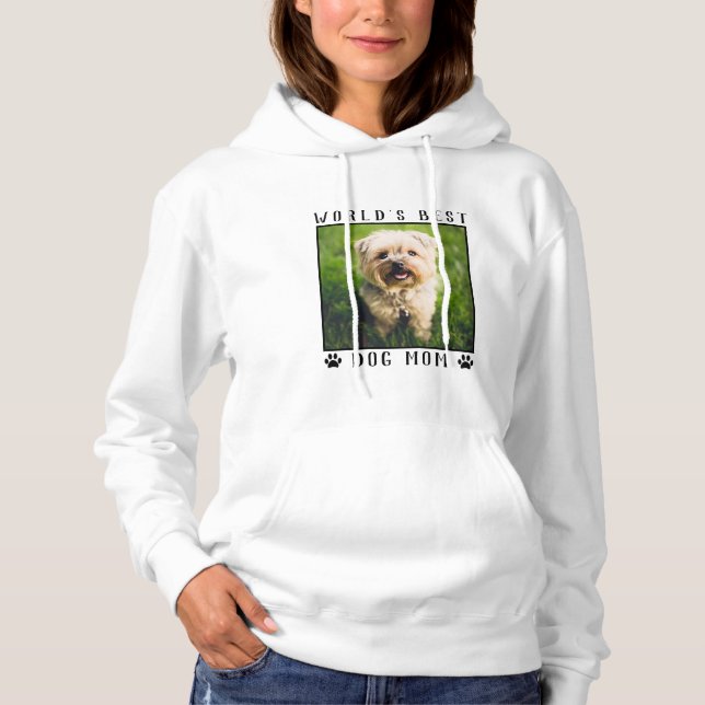 World's Best Dog Mom Black Paw Prints Pet Photo Hoodie (Front)