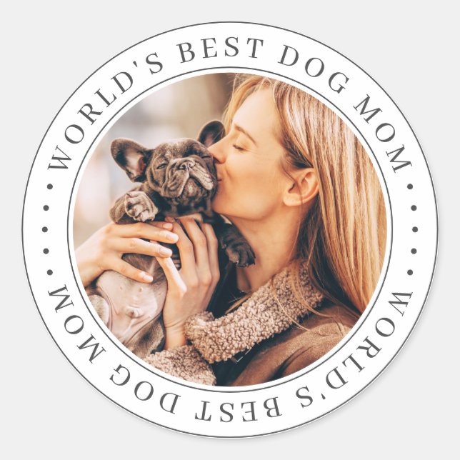 World's Best Dog Mom Classic Simple Photo Classic Round Sticker (Front)