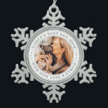 World's Best Dog Mom Classic Simple Photo Snowflake Pewter Christmas Ornament<br><div class="desc">This simple and classic design is composed of serif typography and add a custom photo.</div>