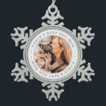 World's Best Dog Mom Classic Simple Photo Snowflake Pewter Christmas Ornament<br><div class="desc">This simple and classic design is composed of serif typography and add a custom photo.</div>