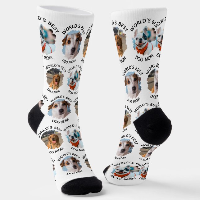 World's Best Dog Mom Custom 3 Dog Photo Socks (Angled)