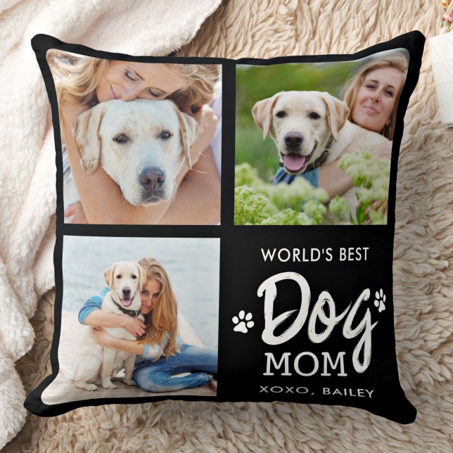 World's Best DOG MOM Custom 3 Photo Collage  Throw Pillow (Creator Uploaded)