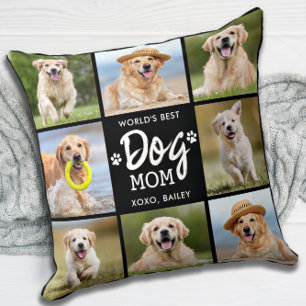 World's Best DOG MOM Custom 8 Photo Collage Throw Pillow