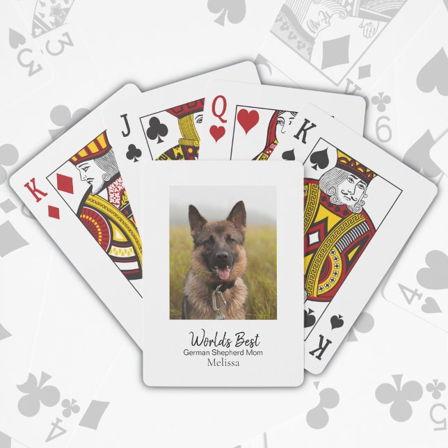 World's Best Dog Mom German Shepherd Personalized Playing Cards (Personalize with a Name, all other text is editable: add your own Photo, too)