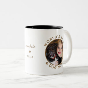 World's Best Dog Mom Gold Custom Name Pet Photo Two-Tone Coffee Mug