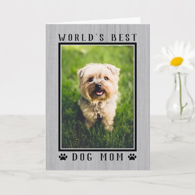 World's Best Dog Mom Happy Birthday Photo Rustic Card (Small Plant)
