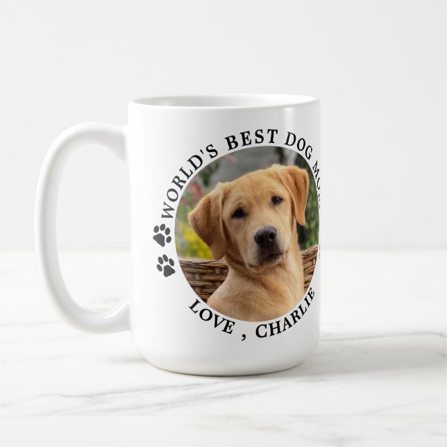 World's Best Dog Mom Paw Prints Custom Pet Photo Coffee Mug (Left)