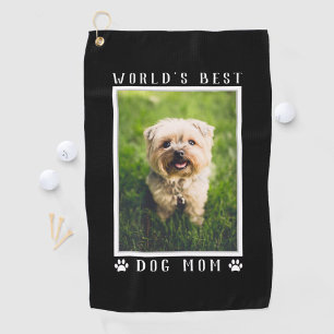 World's Best Dog Mom Paw Prints Pet Photo Black Golf Towel