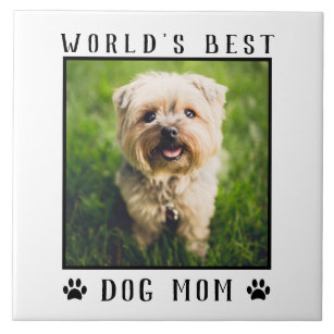 World's Best Dog Mom Paw Prints Pet Photo Frame Tile