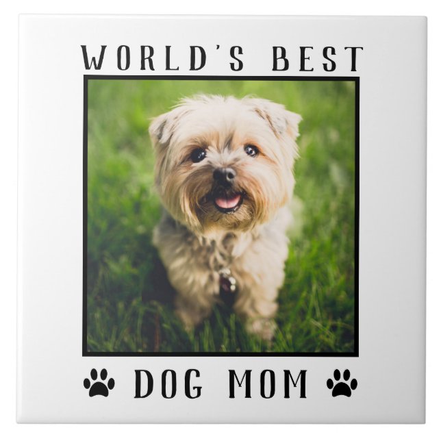 World's Best Dog Mom Paw Prints Pet Photo Frame Tile (Front)