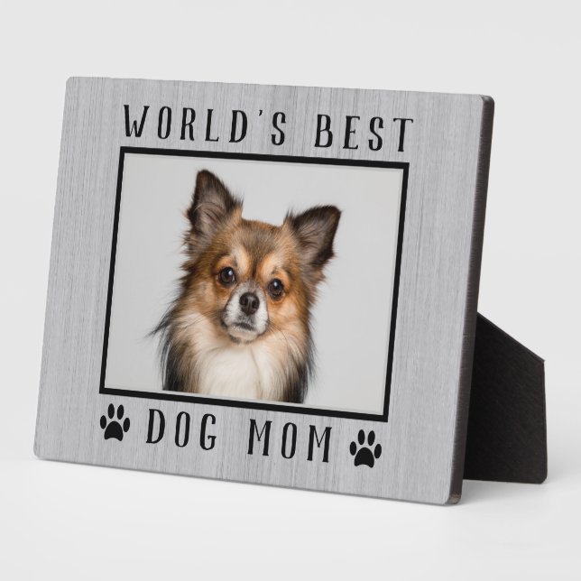 World's Best Dog Mom Paw Prints Pet Photo Rustic Plaque (Side)