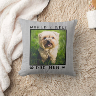 World's Best Dog Mom Paw Prints Pet Photo Rustic Throw Pillow