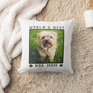 World's Best Dog Mom Paw Prints Pet Photo Throw Pillow