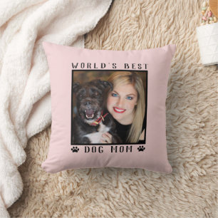 World's Best Dog Mom Paw Prints Photo Pink Throw Pillow