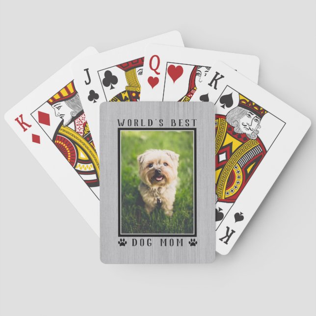 World's Best Dog Mom Paw Prints Photo Rustic Playing Cards (Back)