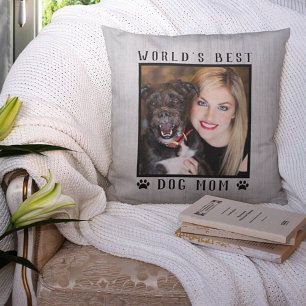 World's Best Dog Mom Paw Prints Photo Rustic Throw Pillow