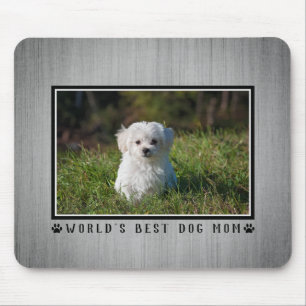 World's Best Dog Mom Paw Prints Photo Rustic Wood Mouse Pad