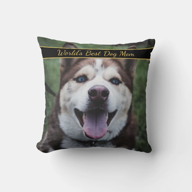 World's Best Dog Mom Pet Photo  Throw Pillow (Front)