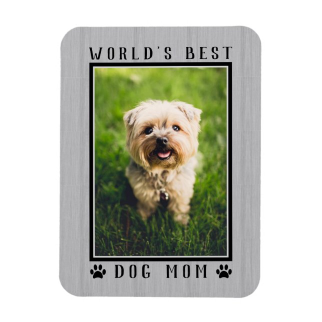 World's Best Dog Mom Photo Paw Prints Rustic Magnet (Vertical)