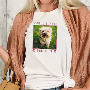 World's Best Dog Mom Pink Paw Prints Pet Photo T-Shirt
