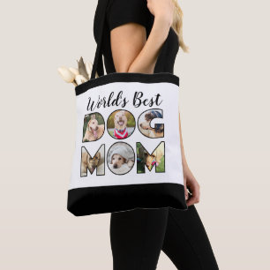 World's Best Dog Mom Quote Modern 6 Photo Collage Tote Bag