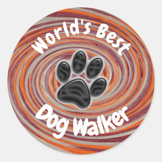 Worlds Best Dog Walker Groovy Paw Print Puppy Pet Classic Round Sticker (Front)