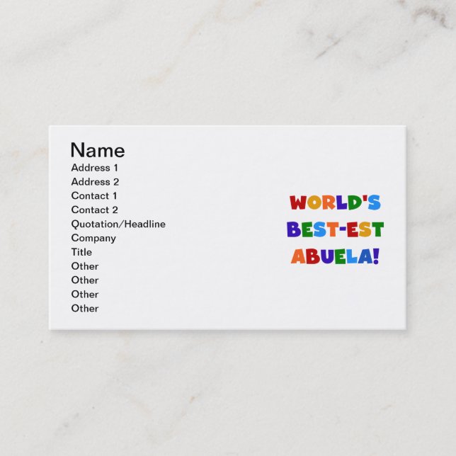 World's Best-est Abuela Bright Colours Tshirts Business Card (Front)