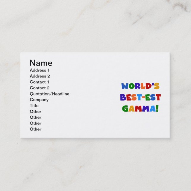 World's Best-est Gamma Bright Colours Gifts Business Card (Front)