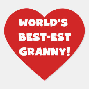 World's Best-est Granny White Text Tshirts Gifts Heart Sticker