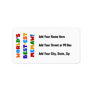 World's Best-est Memaw Bright Colours Tshirts Label