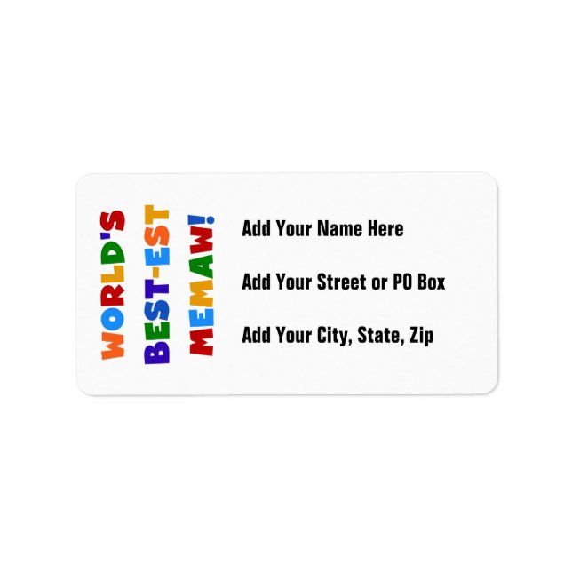World's Best-est Memaw Bright Colours Tshirts Label (Front)