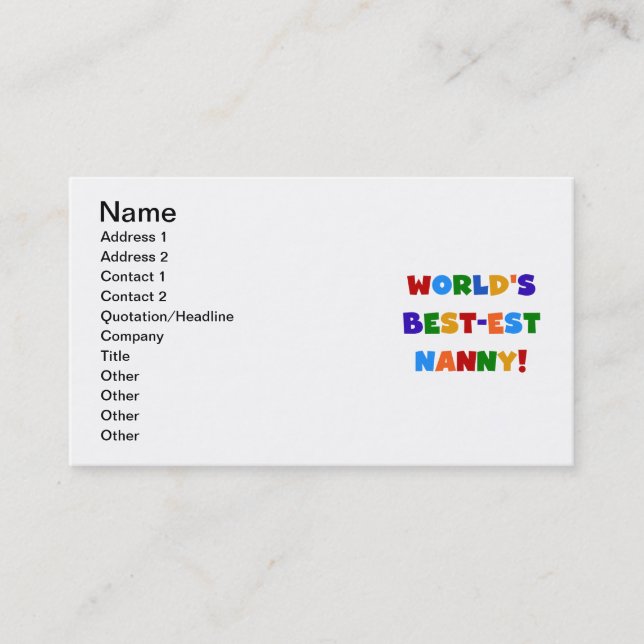 World's Best-est Nanny Bright Colours Gifts Business Card (Front)
