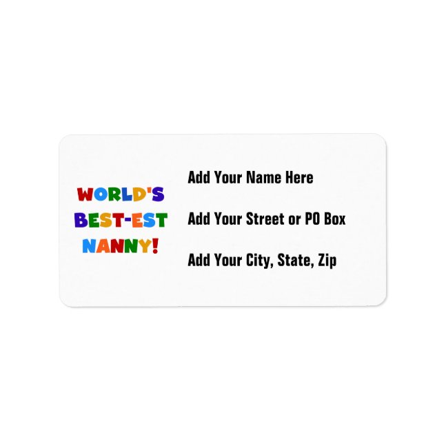 World's Best-est Nanny Bright Colours Gifts Label (Front)