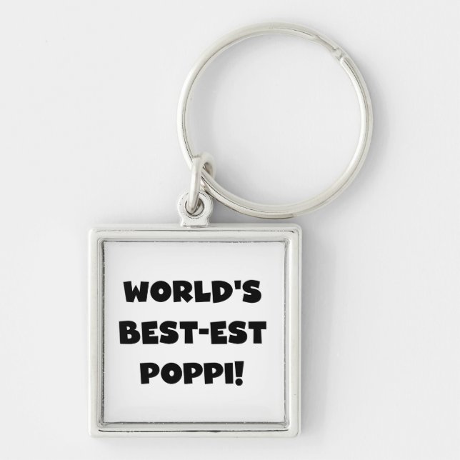 World's Best-est Poppi Black Text Gifts Keychain (Front)
