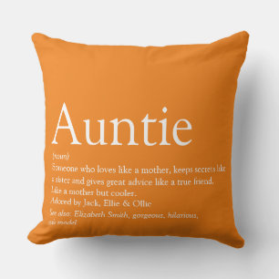 World's Best Ever Aunt Auntie Definition Orange Throw Pillow