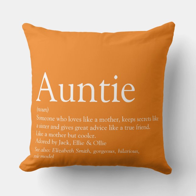 World's Best Ever Aunt Auntie Definition Orange Throw Pillow (Front)