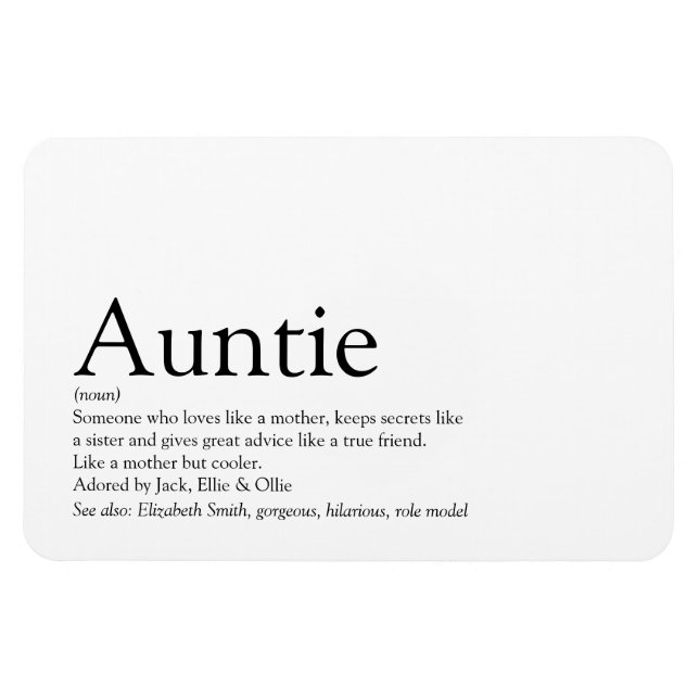 World's Best Ever Aunt, Auntie, Tia Definition Magnet (Horizontal)