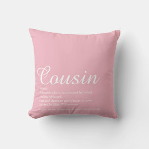 World's Best Ever Cousin Definition Script Pink Throw Pillow