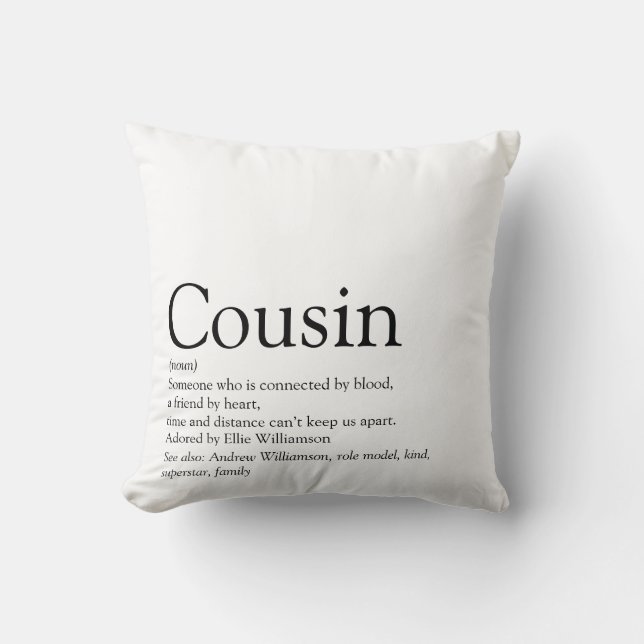 World's Best Ever Cousin Definition Throw Pillow (Front)