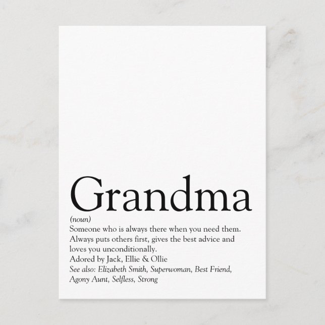 World's Best Ever Grandma, Grandmother Definition Postcard (Front)