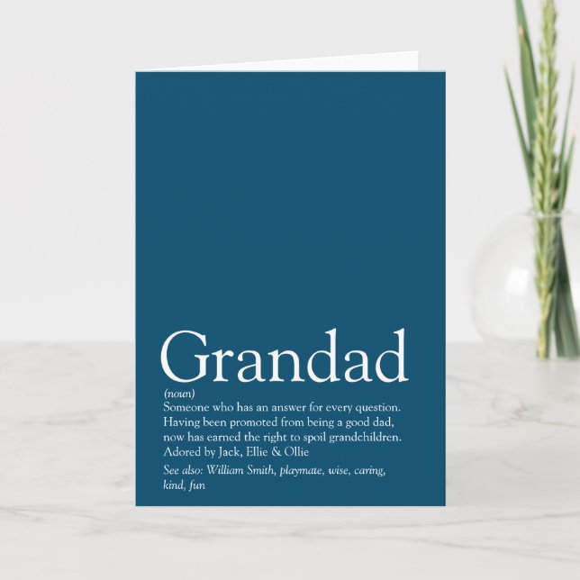 Worlds Best Ever Grandpa Grandad Papa Definition Card (Front)