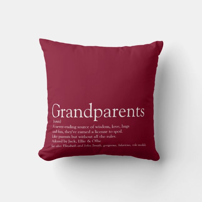 World's Best Ever Grandparents Definition Burgundy Throw Pillow (Front)