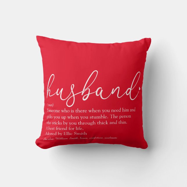 World's Best Ever Husband Definition Script Red Throw Pillow (Front)